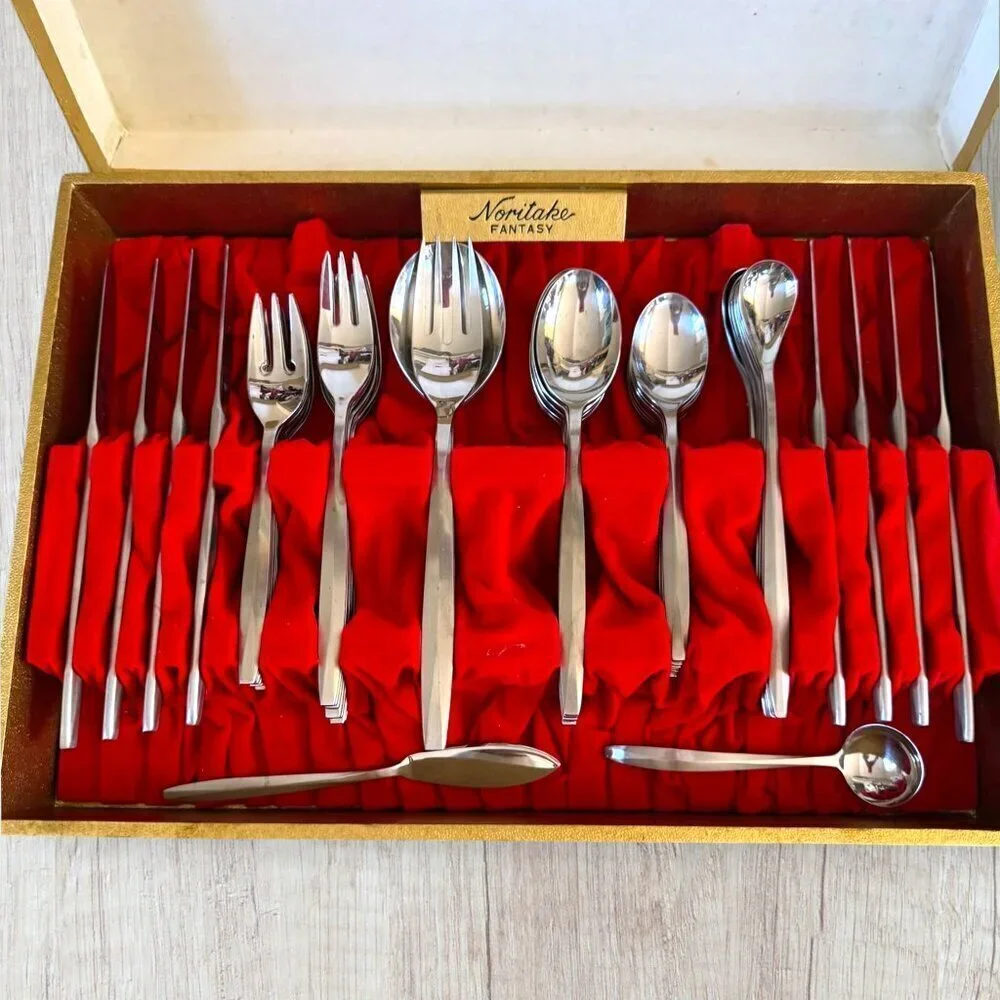 Noritake Fantasy Stainless 18/8 Japan 52 PC Complete Flatware Cutlery MCM in Box